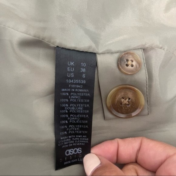 Asos Design Military Style Belted Blazer Oversized  Button Front Jacket Size 6 - Picture 6 of 6